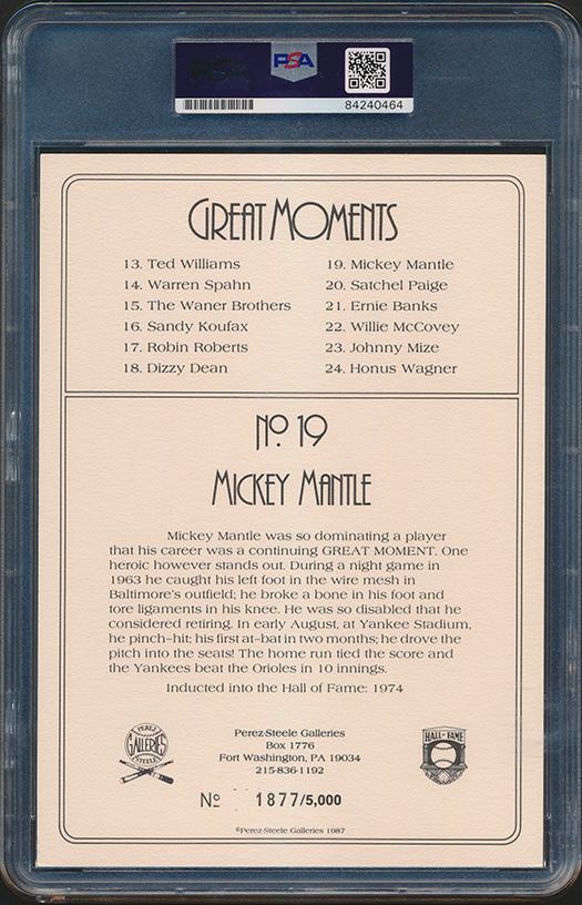Mickey Mantle Signed 1985-97 Perez-Steele Great Moments #19 #1877/5000 (PSA) at PristineAuction.com Mickey Mantle Signed 1985-97 Perez-Steele Great Moments #19 #1877/5000 (PSA) at PristineAuction.com