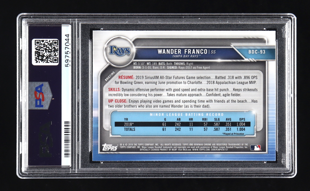 Wander Franco 2019 Bowman Chrome Draft Sapphire #BDC93 (PSA 10) at PristineAuction.com Wander Franco 2019 Bowman Chrome Draft Sapphire #BDC93 (PSA 10) at PristineAuction.com