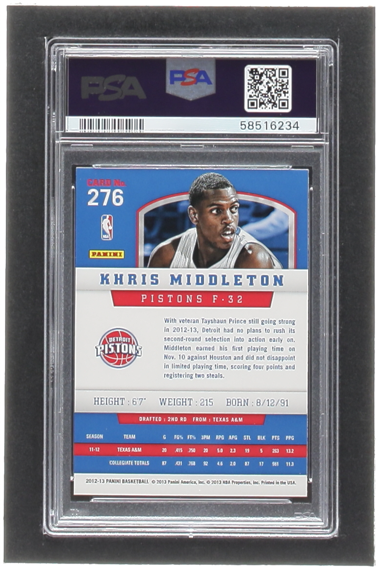 Khris Middleton 2012-13 Panini #276 RC (PSA 10) at PristineAuction.com Khris Middleton 2012-13 Panini #276 RC (PSA 10) at PristineAuction.com