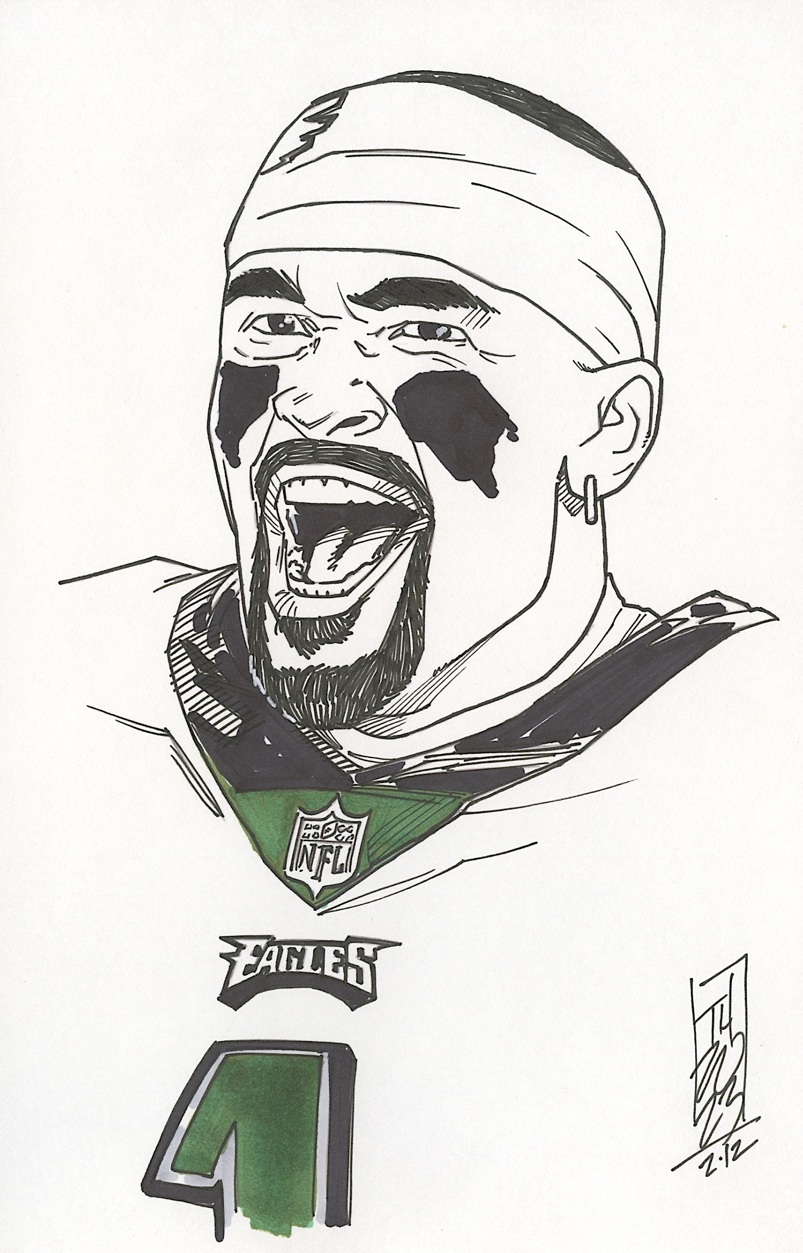 Jalen Hurts | Philadelphia Eagles - Signed ORIGINAL Drawing by Tom Hodges (1/1) at PristineAuction.com Jalen Hurts | Philadelphia Eagles - Signed ORIGINAL Drawing by Tom Hodges (1/1) at PristineAuction.com