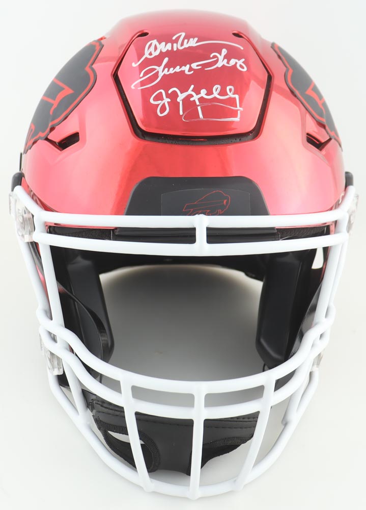 Jim Kelly, Thurman Thomas & Andre Reed Signed Bills Full-Size Authentic On-Field Flash Alternate SpeedFlex Helmet (JSA) at PristineAuction.com Jim Kelly, Thurman Thomas & Andre Reed Signed Bills Full-Size Authentic On-Field Flash Alternate SpeedFlex Helmet (JSA) at PristineAuction.com