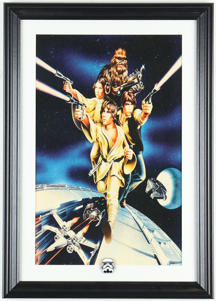 1978 "Star Wars: A New Hope" Custom Framed Print Display with Stormtrooper Pin at PristineAuction.com 1978 "Star Wars: A New Hope" Custom Framed Print Display with Stormtrooper Pin at PristineAuction.com