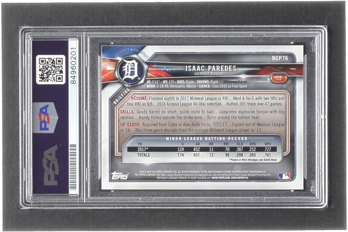 Isaac Paredes Signed 2018 Bowman Chrome Prospects #BCP76 RC (PSA) at PristineAuction.com Isaac Paredes Signed 2018 Bowman Chrome Prospects #BCP76 RC (PSA) at PristineAuction.com