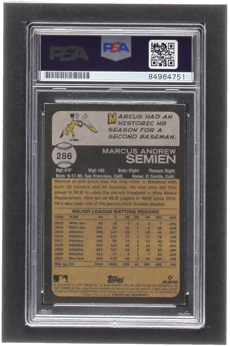 Marcus Semien Signed 2022 Topps Heritage #286 (PSA) at PristineAuction.com Marcus Semien Signed 2022 Topps Heritage #286 (PSA) at PristineAuction.com