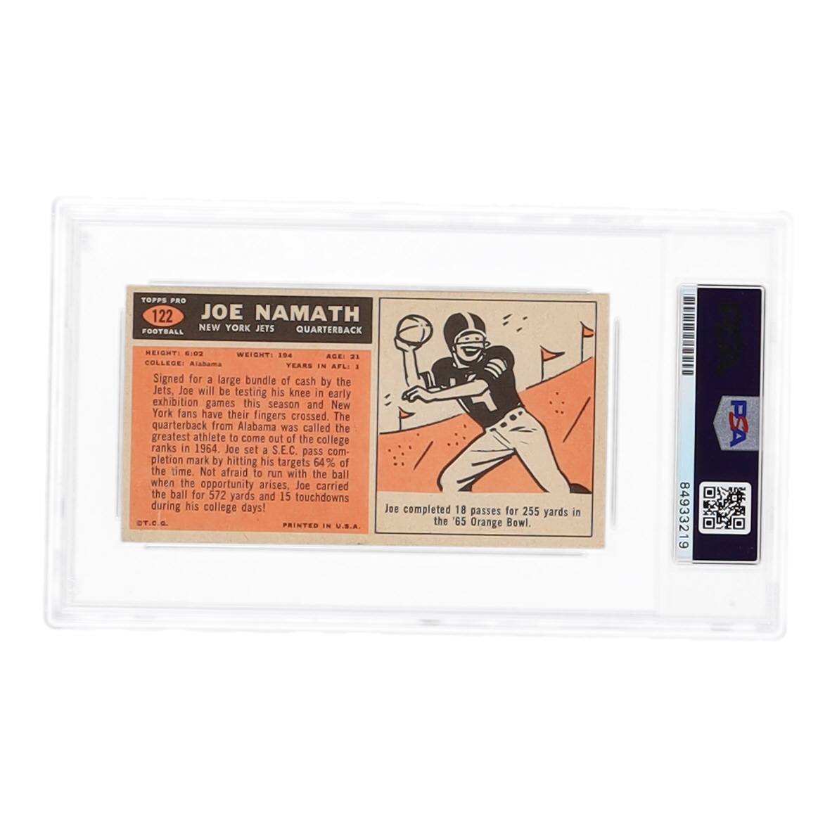 Joe Namath Signed 1965 Topps #122 SP RC (PSA | Autograph Graded 10) at PristineAuction.com Joe Namath Signed 1965 Topps #122 SP RC (PSA | Autograph Graded 10) at PristineAuction.com