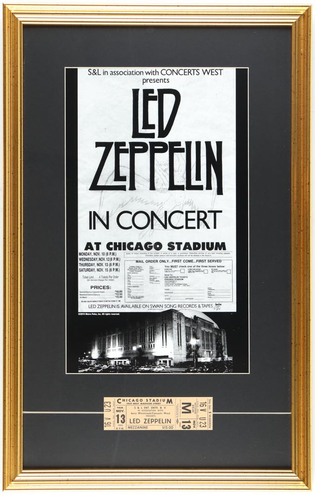 Led Zepplin Custom Framed Tour Poster Print Display with 1980 Concert Ticket at PristineAuction.com Led Zepplin Custom Framed Tour Poster Print Display with 1980 Concert Ticket at PristineAuction.com