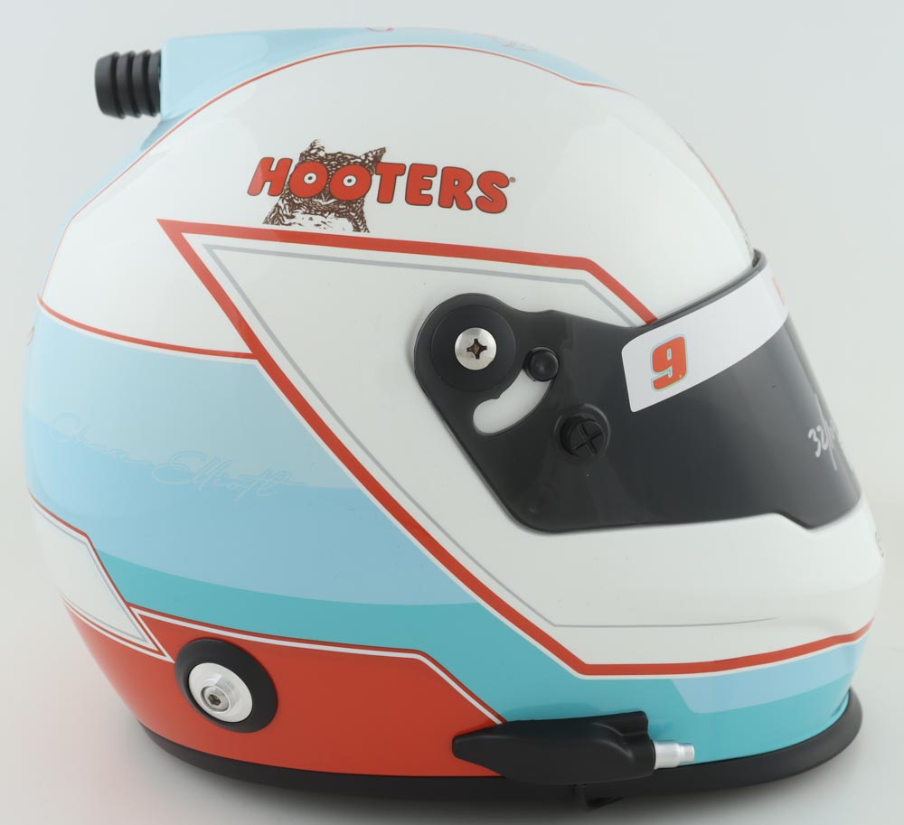 Chase Elliott Signed LE NASCAR 2022 Hooters Full-Size Helmet (Elliott) at PristineAuction.com Chase Elliott Signed LE NASCAR 2022 Hooters Full-Size Helmet (Elliott) at PristineAuction.com