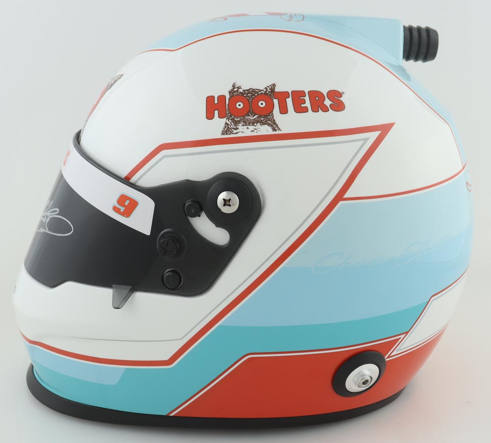 Chase Elliott Signed LE NASCAR 2022 Hooters Full-Size Helmet (Elliott) at PristineAuction.com Chase Elliott Signed LE NASCAR 2022 Hooters Full-Size Helmet (Elliott) at PristineAuction.com