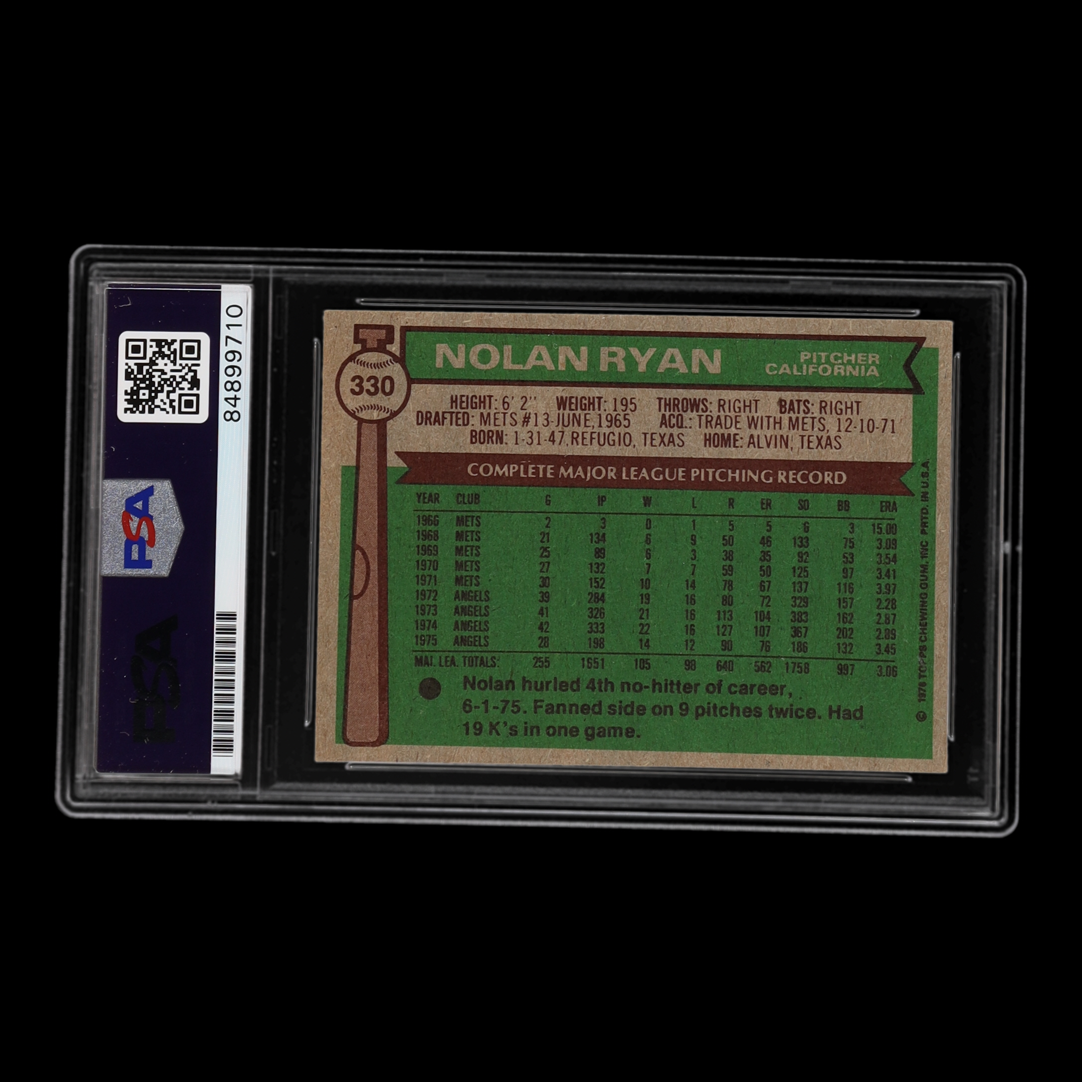 Nolan Ryan Signed 1976 Topps #330 with Multiple Inscriptions (PSA | Autograph Graded PSA 10) at PristineAuction.com Nolan Ryan Signed 1976 Topps #330 with Multiple Inscriptions (PSA | Autograph Graded PSA 10) at PristineAuction.com