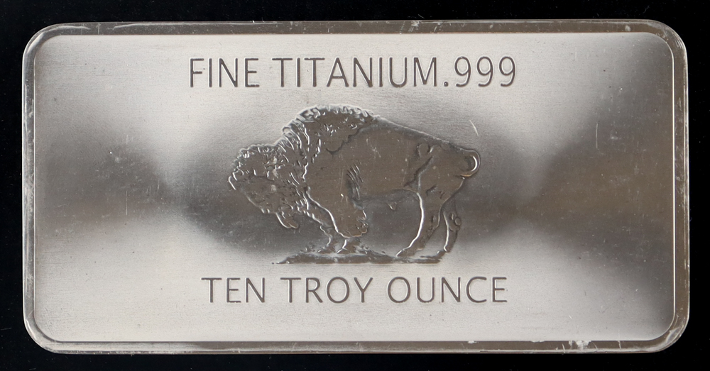 Ten Troy Ounce "Buffalo" .999 Fine Titanium Bullion Bar at PristineAuction.com Ten Troy Ounce "Buffalo" .999 Fine Titanium Bullion Bar at PristineAuction.com
