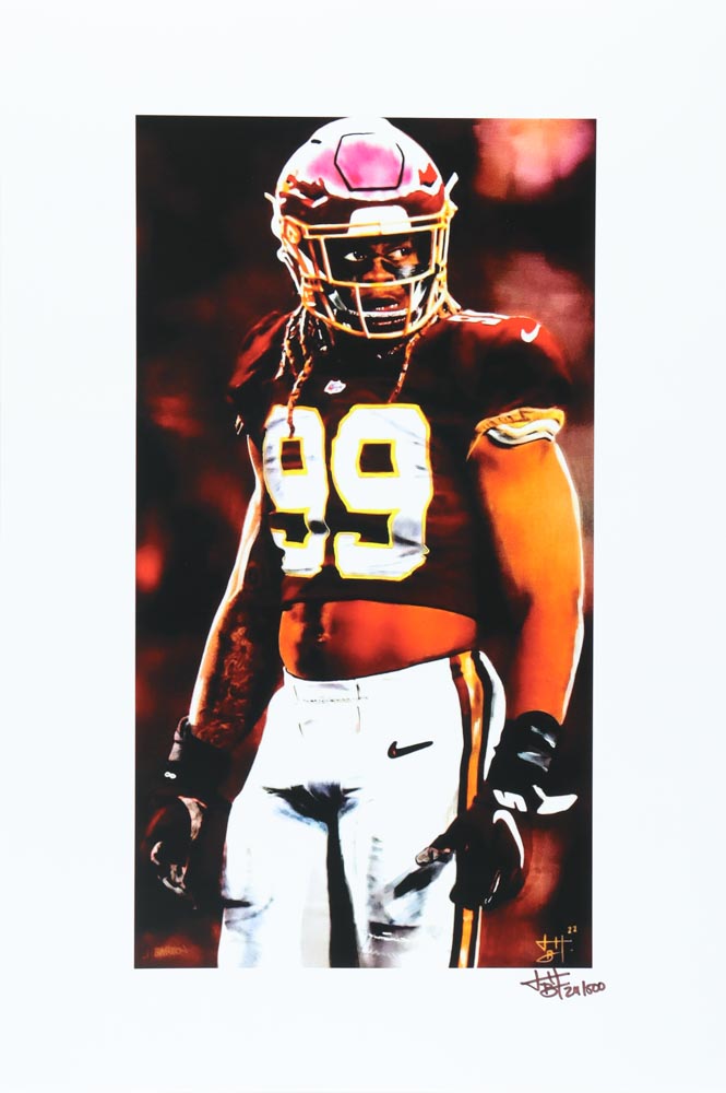 Chase Young - Commanders - Joshua Barton Signed LE 12x18 Lithograph #/500 (PA) at PristineAuction.com Chase Young - Commanders - Joshua Barton Signed LE 12x18 Lithograph #/500 (PA) at PristineAuction.com