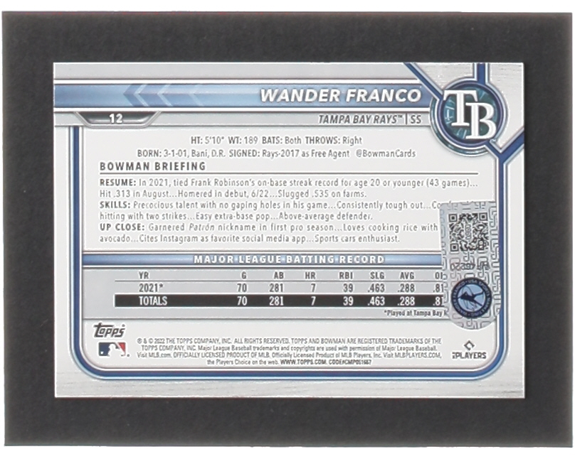 Wander Franco Signed 2022 Bowman #12 RC (USA SM) at PristineAuction.com Wander Franco Signed 2022 Bowman #12 RC (USA SM) at PristineAuction.com