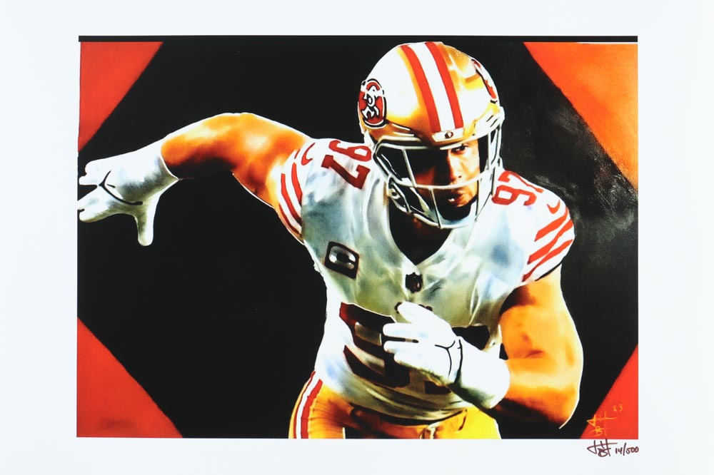 Nick Bosa - 49ers - Joshua Barton Signed LE 12x18 Lithograph #/500 (PA) at PristineAuction.com Nick Bosa - 49ers - Joshua Barton Signed LE 12x18 Lithograph #/500 (PA) at PristineAuction.com