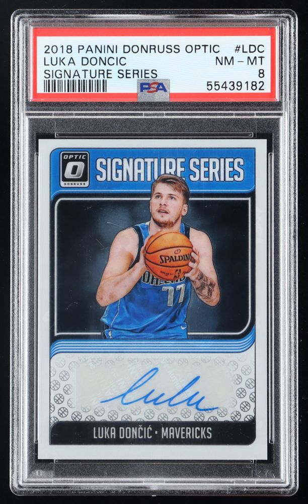 Luka Doncic 2018-19 Donruss Optic Signature Series #68 RC (PSA 8) at PristineAuction.com Luka Doncic 2018-19 Donruss Optic Signature Series #68 RC (PSA 8) at PristineAuction.com