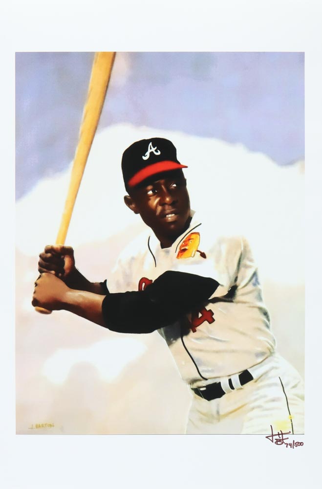 Hank Aaron - Braves - Joshua Barton Signed LE 12x18 Lithograph #/500 (PA) at PristineAuction.com Hank Aaron - Braves - Joshua Barton Signed LE 12x18 Lithograph #/500 (PA) at PristineAuction.com