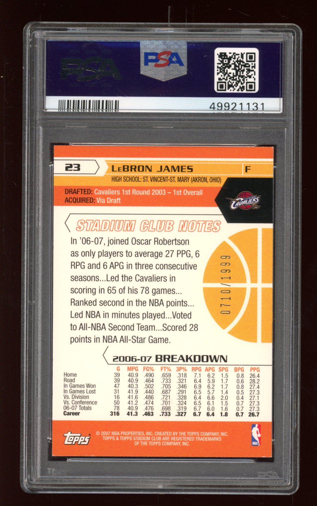 Lebron James 2007 Topps Stadium Club 1st Day Issue #23 (9 PSA) at PristineAuction.com Lebron James 2007 Topps Stadium Club 1st Day Issue #23 (9 PSA) at PristineAuction.com