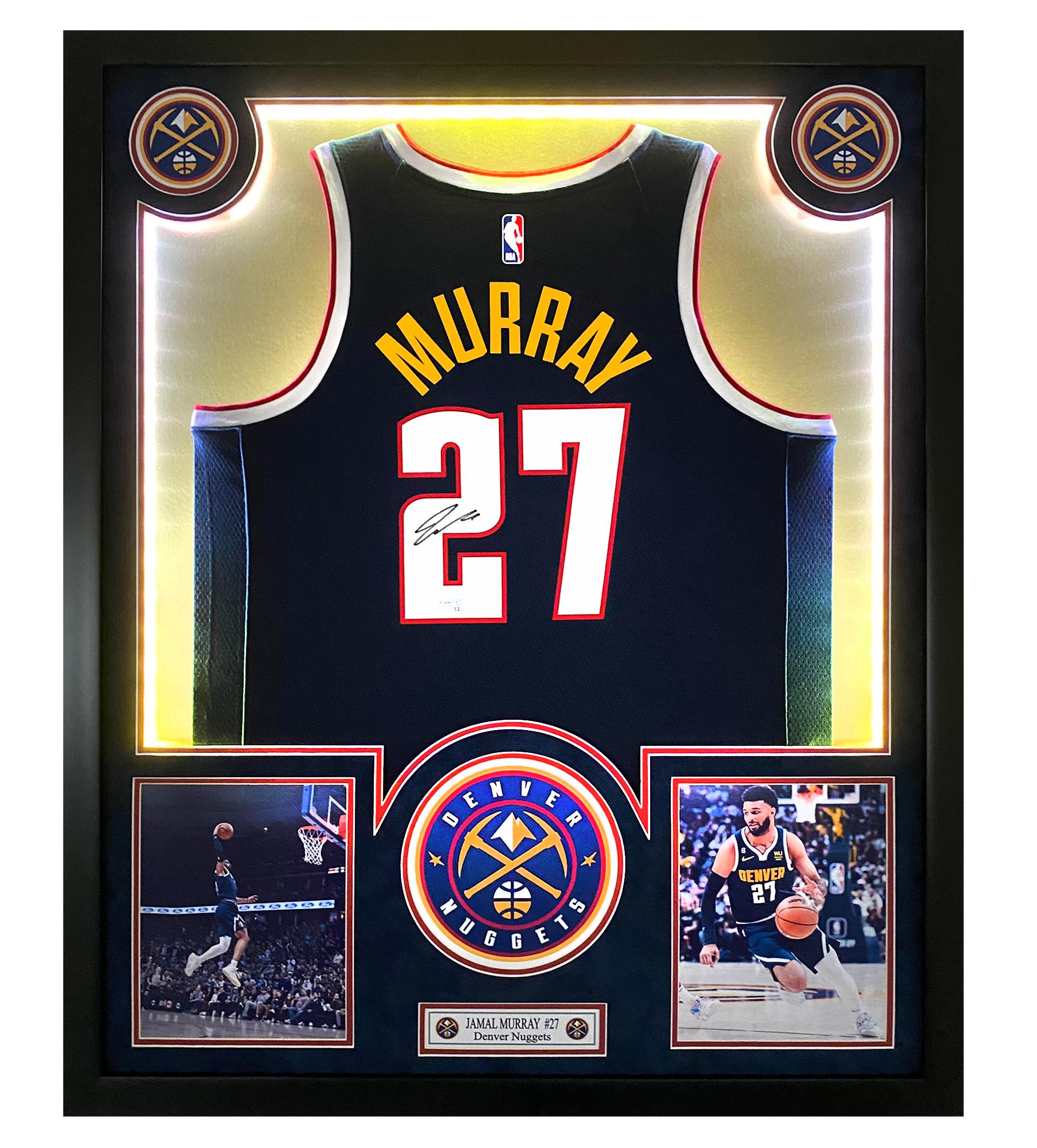 Jamal Murray Signed Nuggets 32x40 Custom Framed Jersey Display with LED Lights (Fanatics) at PristineAuction.com Jamal Murray Signed Nuggets 32x40 Custom Framed Jersey Display with LED Lights (Fanatics) at PristineAuction.com