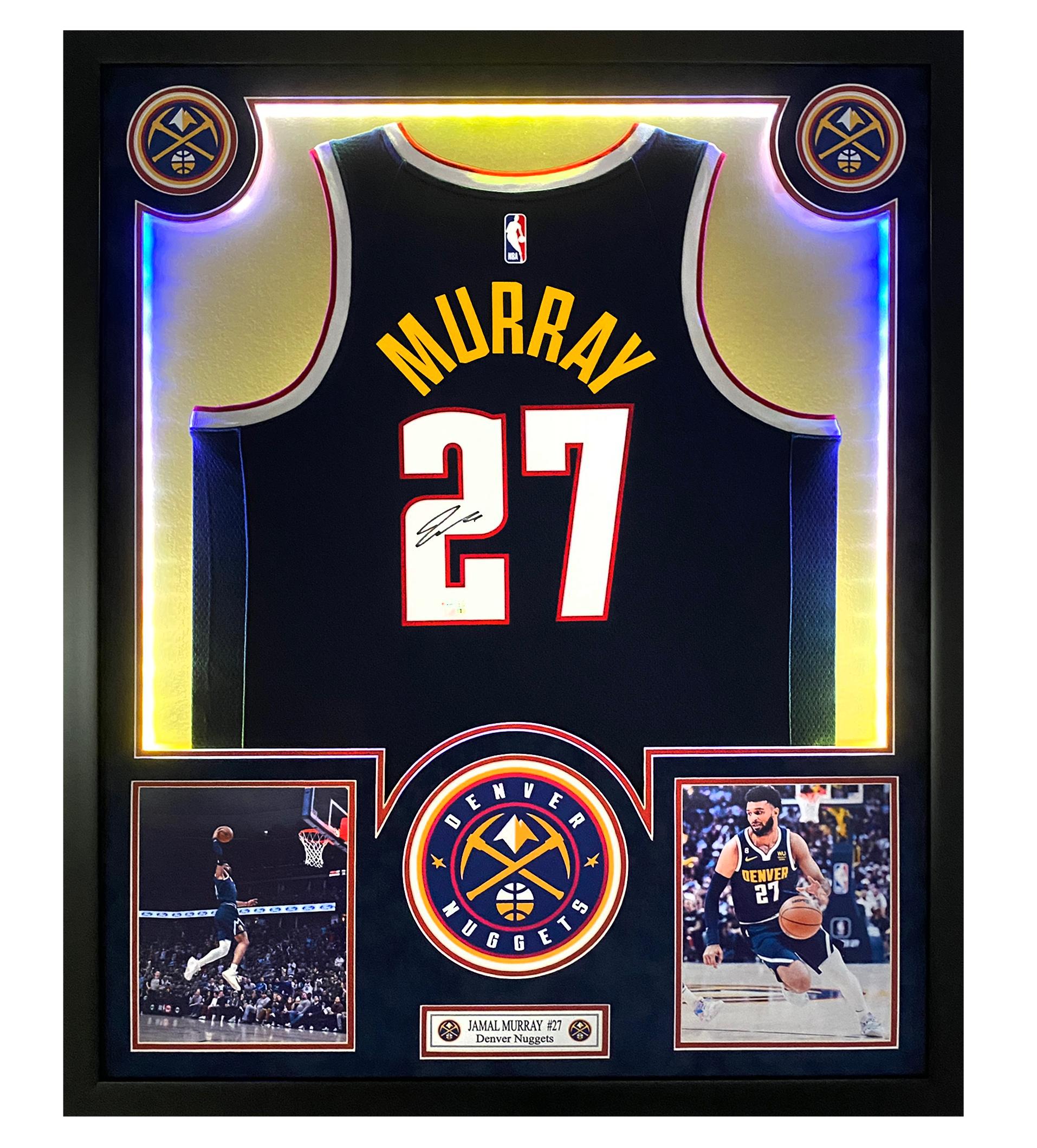 Jamal Murray Signed Nuggets 32x40 Custom Framed Jersey Display with LED Lights (Fanatics) at PristineAuction.com Jamal Murray Signed Nuggets 32x40 Custom Framed Jersey Display with LED Lights (Fanatics) at PristineAuction.com