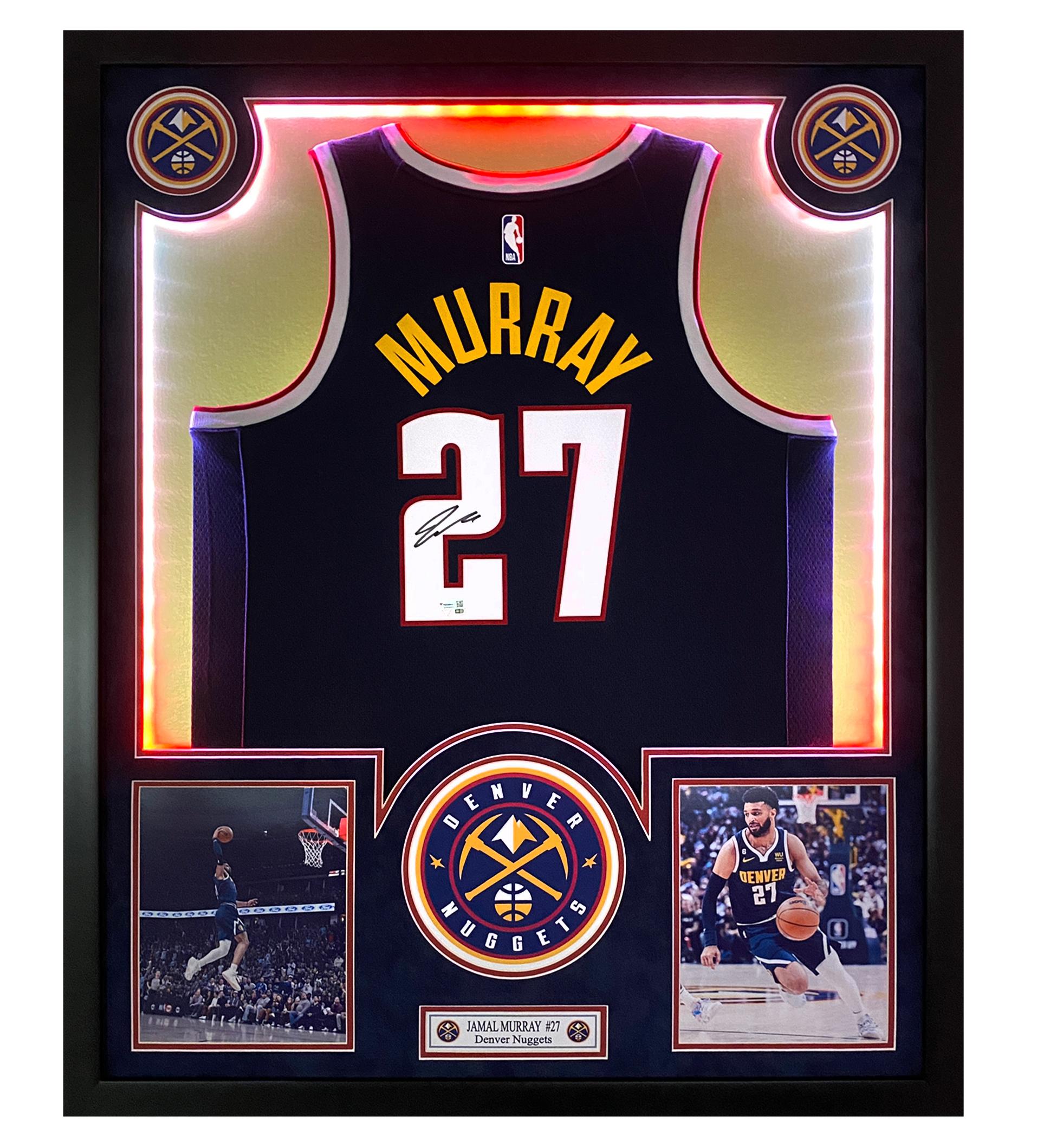 Jamal Murray Signed Nuggets 32x40 Custom Framed Jersey Display with LED Lights (Fanatics) at PristineAuction.com Jamal Murray Signed Nuggets 32x40 Custom Framed Jersey Display with LED Lights (Fanatics) at PristineAuction.com