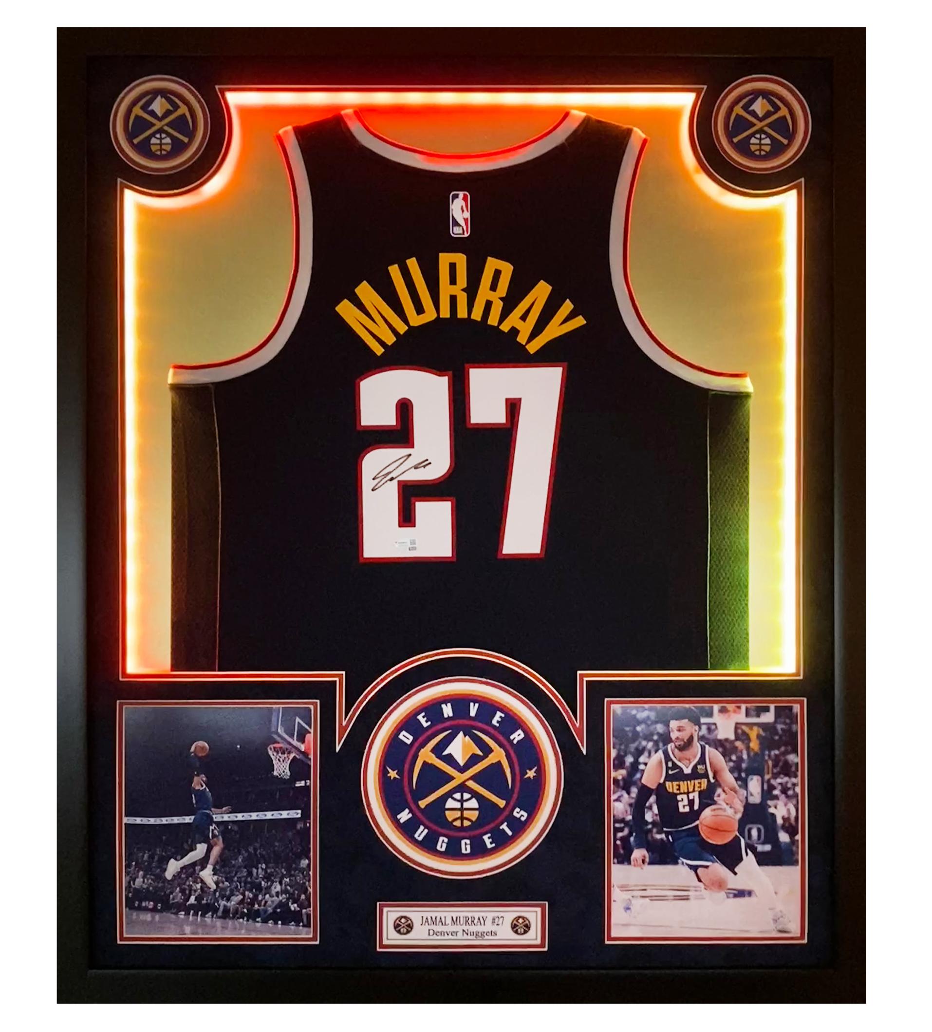 Jamal Murray Signed Nuggets 32x40 Custom Framed Jersey Display with LED Lights (Fanatics) at PristineAuction.com Jamal Murray Signed Nuggets 32x40 Custom Framed Jersey Display with LED Lights (Fanatics) at PristineAuction.com