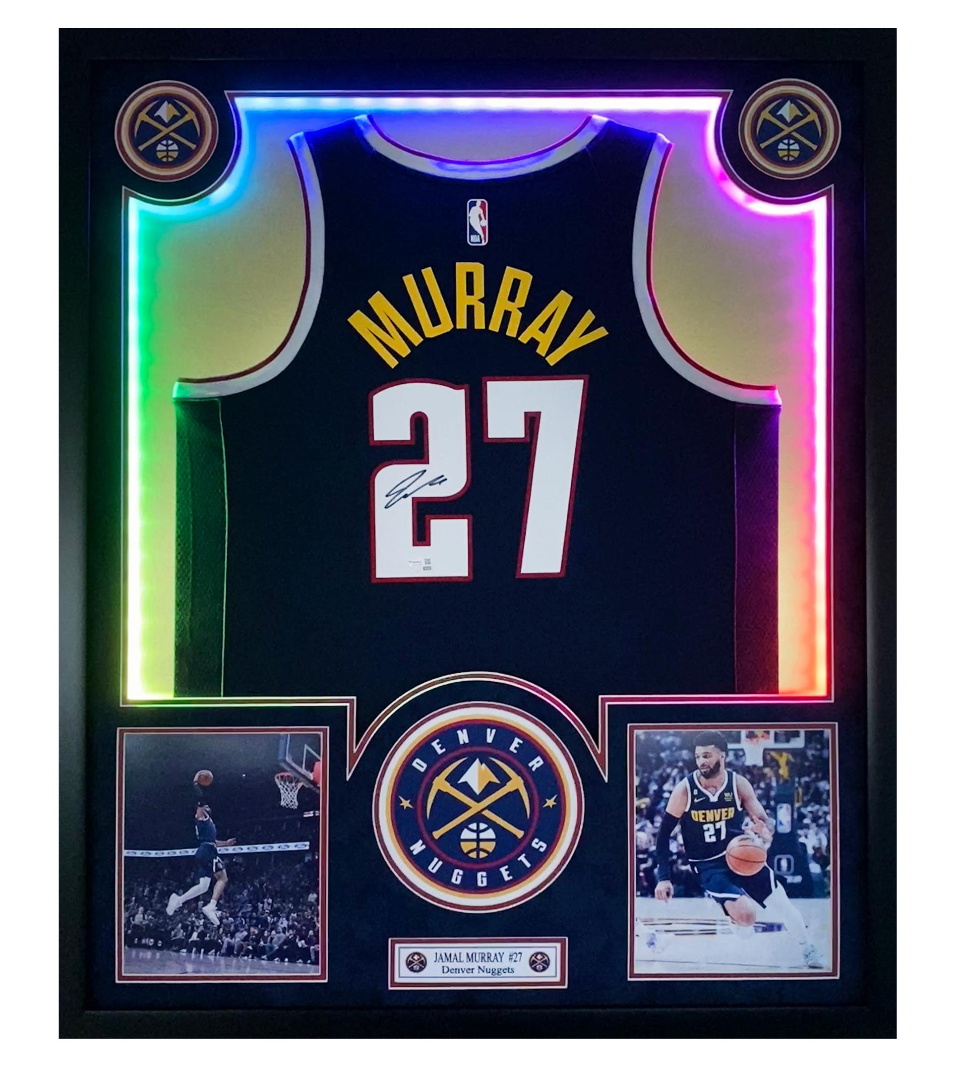 Jamal Murray Signed Nuggets 32x40 Custom Framed Jersey Display with LED Lights (Fanatics) at PristineAuction.com Jamal Murray Signed Nuggets 32x40 Custom Framed Jersey Display with LED Lights (Fanatics) at PristineAuction.com