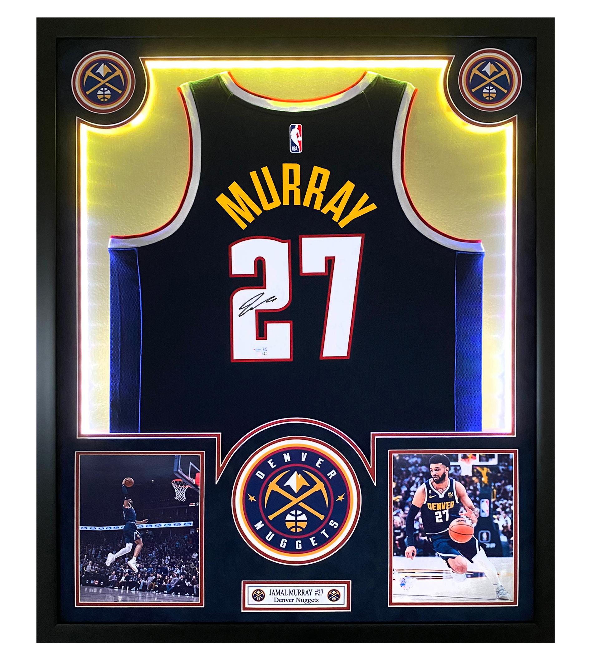 Jamal Murray Signed Nuggets 32x40 Custom Framed Jersey Display with LED Lights (Fanatics) at PristineAuction.com Jamal Murray Signed Nuggets 32x40 Custom Framed Jersey Display with LED Lights (Fanatics) at PristineAuction.com
