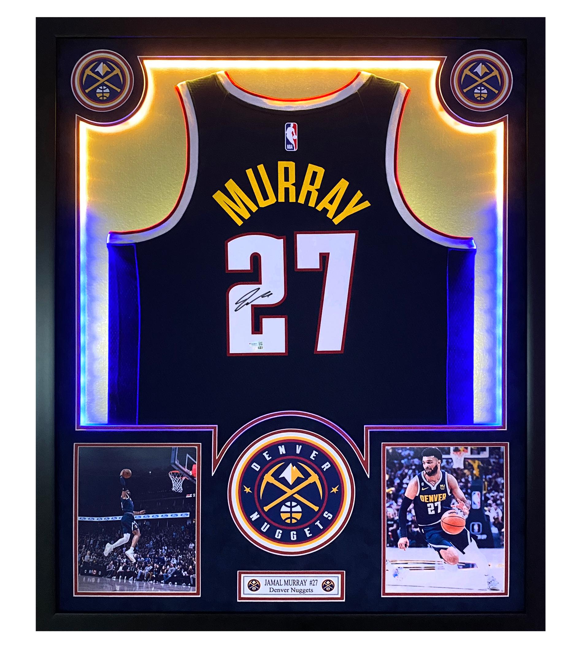 Jamal Murray Signed Nuggets 32x40 Custom Framed Jersey Display with LED Lights (Fanatics) at PristineAuction.com Jamal Murray Signed Nuggets 32x40 Custom Framed Jersey Display with LED Lights (Fanatics) at PristineAuction.com