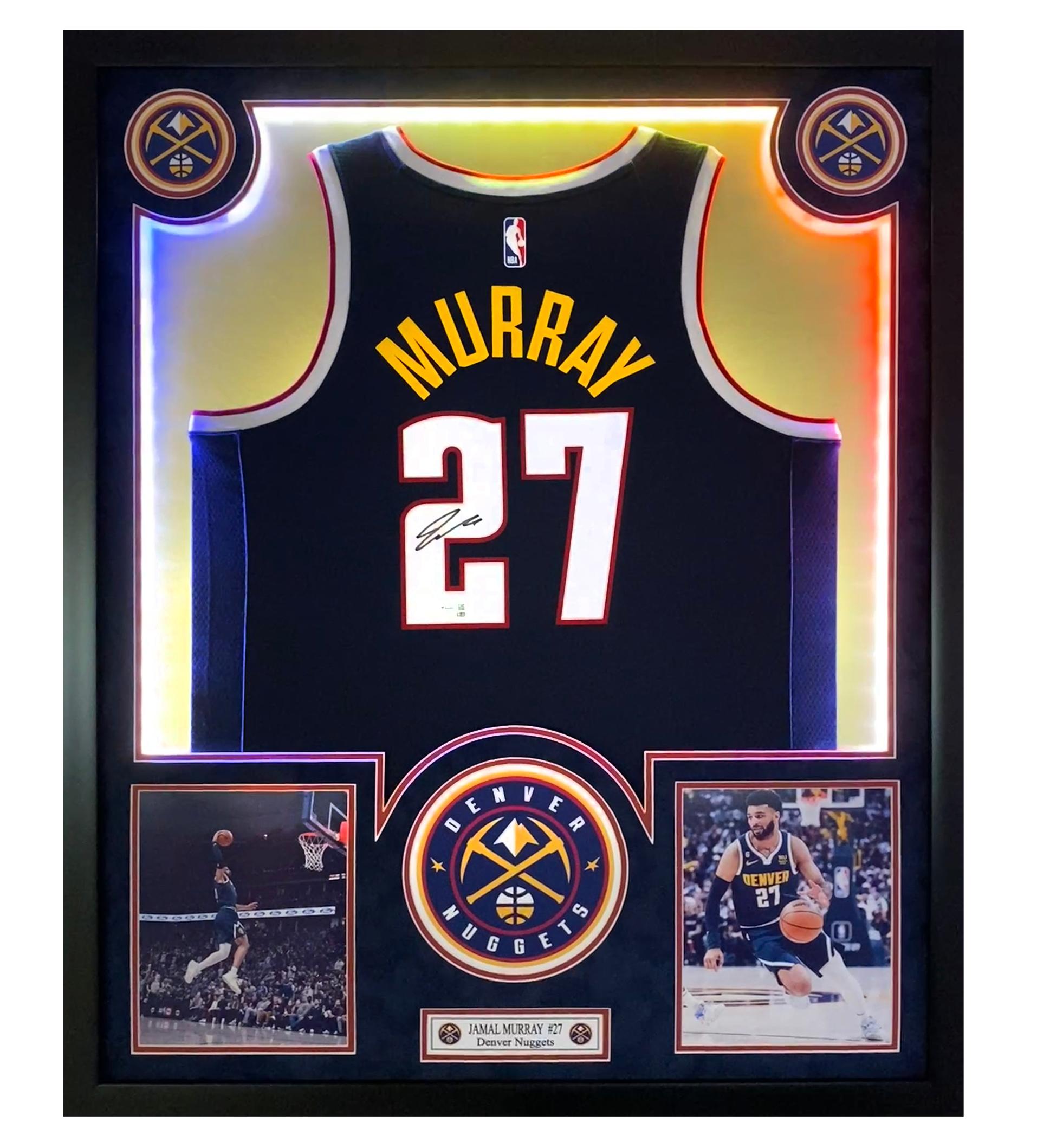 Jamal Murray Signed Nuggets 32x40 Custom Framed Jersey Display with LED Lights (Fanatics) at PristineAuction.com Jamal Murray Signed Nuggets 32x40 Custom Framed Jersey Display with LED Lights (Fanatics) at PristineAuction.com