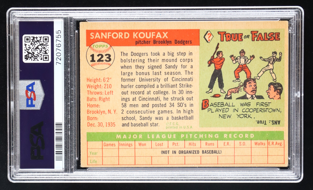 thumbnail image 2 of 1955 Topps Sandy Koufax #123 Baseball - VCP Price Guide 2 of 14