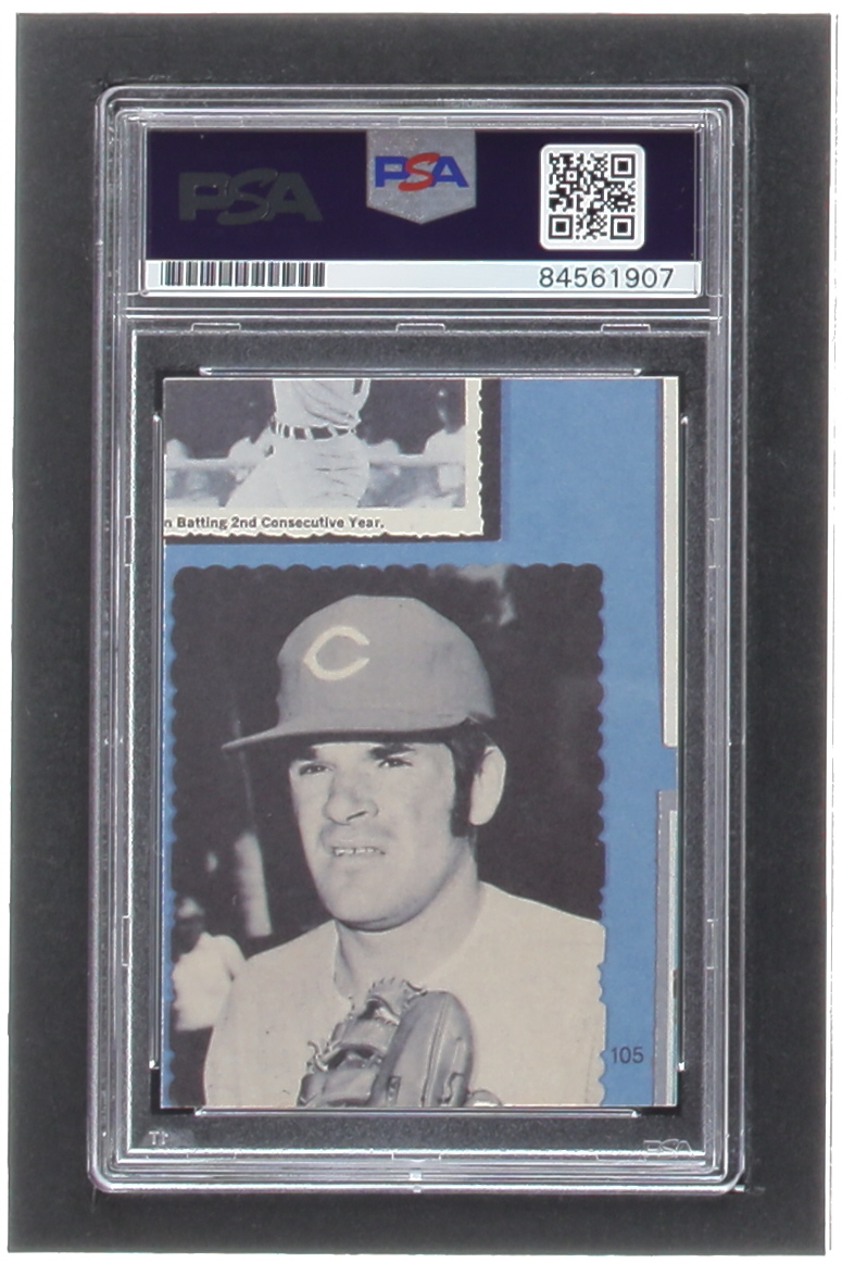 Pete Rose Signed 1985 Topps Rose #105 / Reds Smiling '60s (PSA) at PristineAuction.com Pete Rose Signed 1985 Topps Rose #105 / Reds Smiling '60s (PSA) at PristineAuction.com
