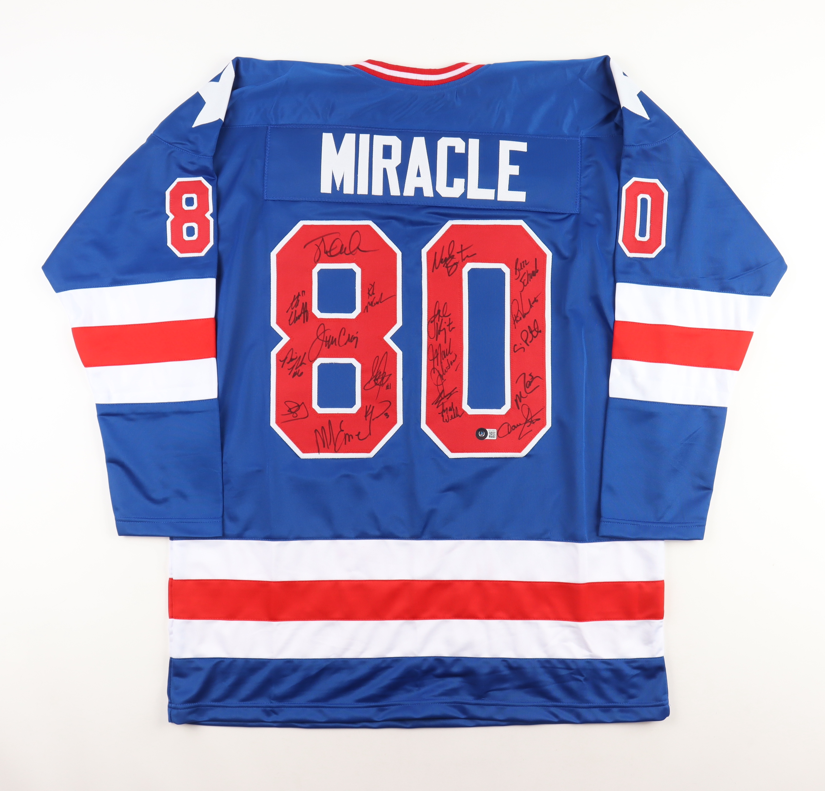 "Miracle On Ice" Jersey Signed by (19) with Mike Eruzione, Jim Craig, Ken Morrow (Beckett) at PristineAuction.com "Miracle On Ice" Jersey Signed by (19) with Mike Eruzione, Jim Craig, Ken Morrow (Beckett) at PristineAuction.com