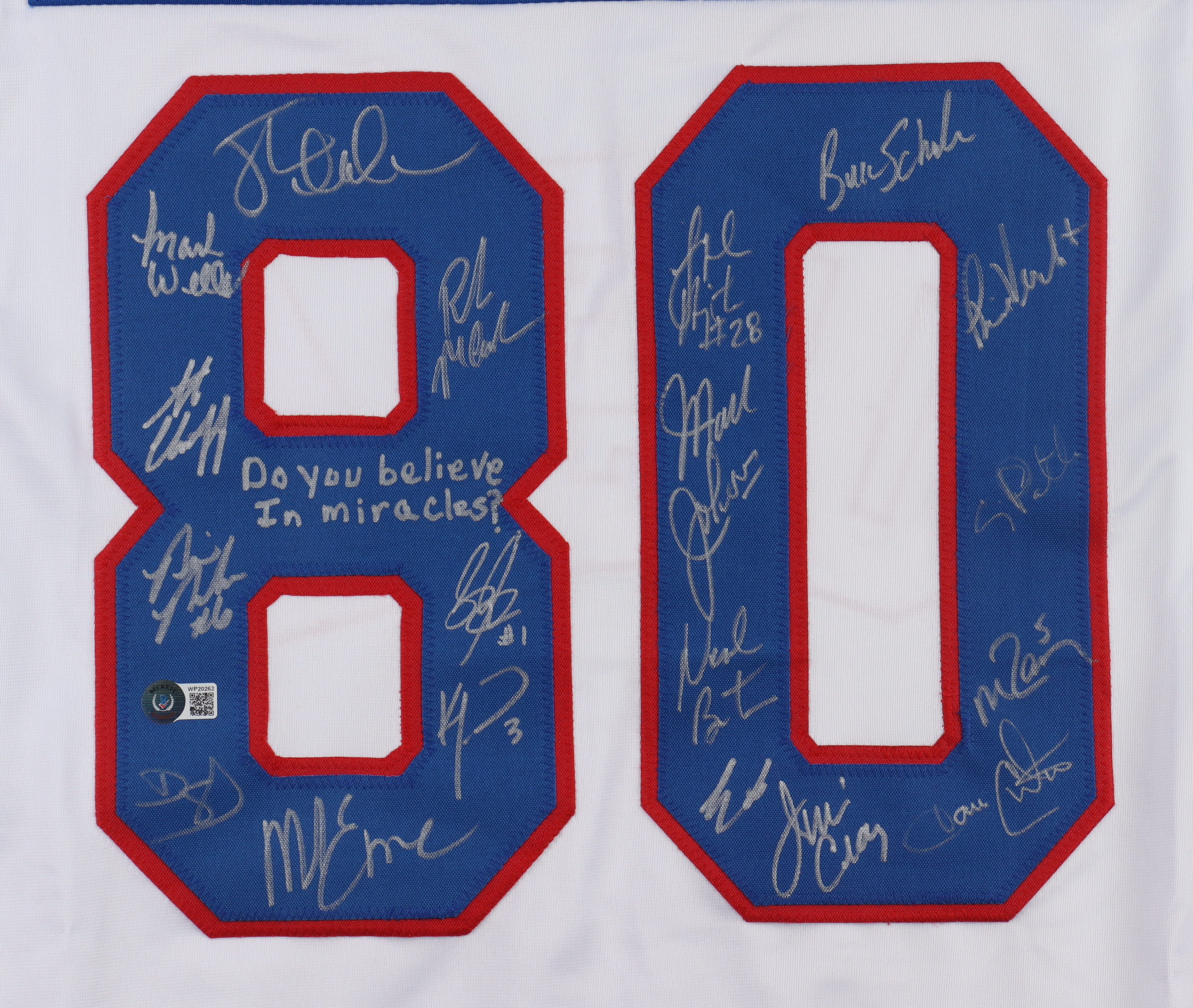"Miracle On Ice" Jersey Signed by (19) with Steve Janaszak, Bill Baker, Dave Christian, Ken Morrow (Beckett) at PristineAuction.com "Miracle On Ice" Jersey Signed by (19) with Steve Janaszak, Bill Baker, Dave Christian, Ken Morrow (Beckett) at PristineAuction.com