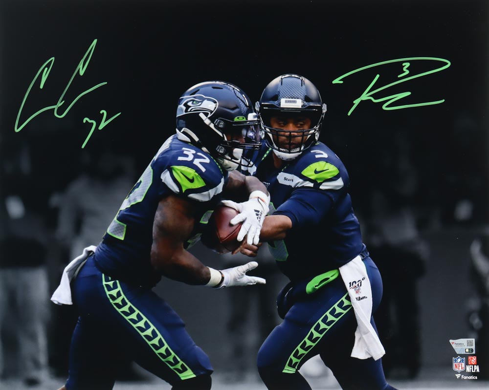 Russell Wilson & Chris Carson Signed Seahawks 16x20 Photo (Fanatics) at PristineAuction.com Russell Wilson & Chris Carson Signed Seahawks 16x20 Photo (Fanatics) at PristineAuction.com