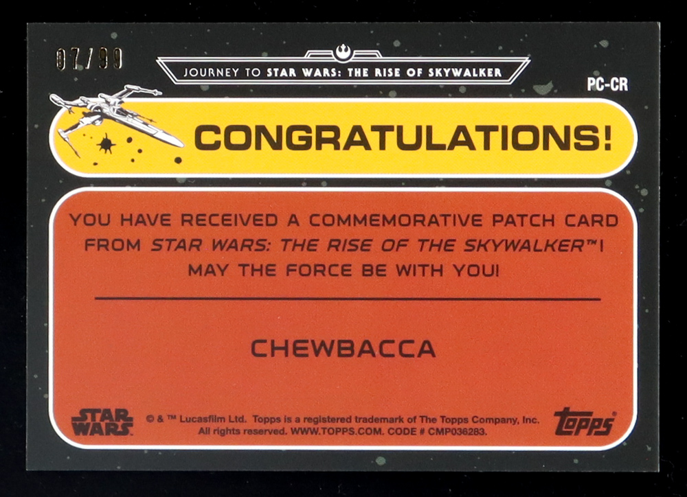 Chewbacca 2019 Star Wars Journey to The Rise of Skywalker Commemorative Patches Black #PCCR #7/99 at PristineAuction.com Chewbacca 2019 Star Wars Journey to The Rise of Skywalker Commemorative Patches Black #PCCR #7/99 at PristineAuction.com