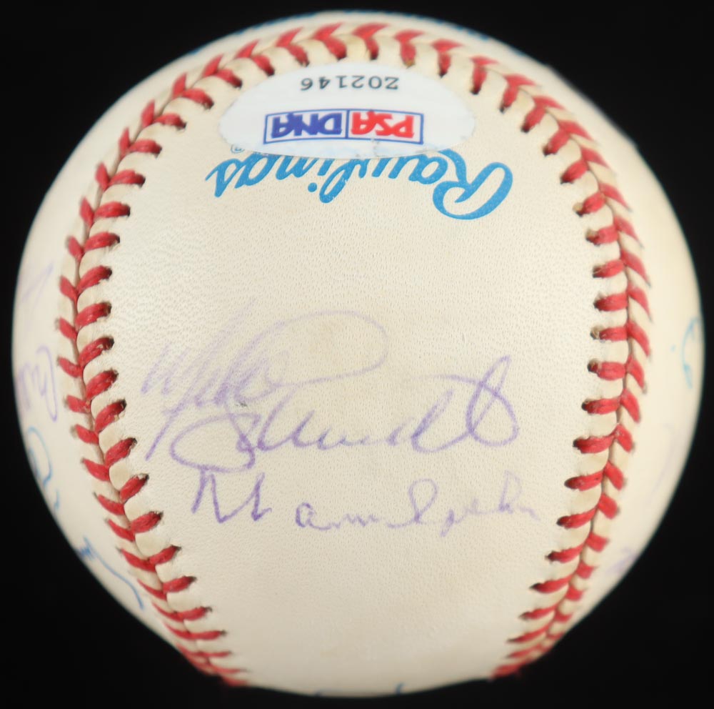 OAL Baseball Signed by (12) with Hank Aaron, Willie Mays, Cal Ripken Jr., Ernie Banks with Display Case (PSA) at PristineAuction.com OAL Baseball Signed by (12) with Hank Aaron, Willie Mays, Cal Ripken Jr., Ernie Banks with Display Case (PSA) at PristineAuction.com