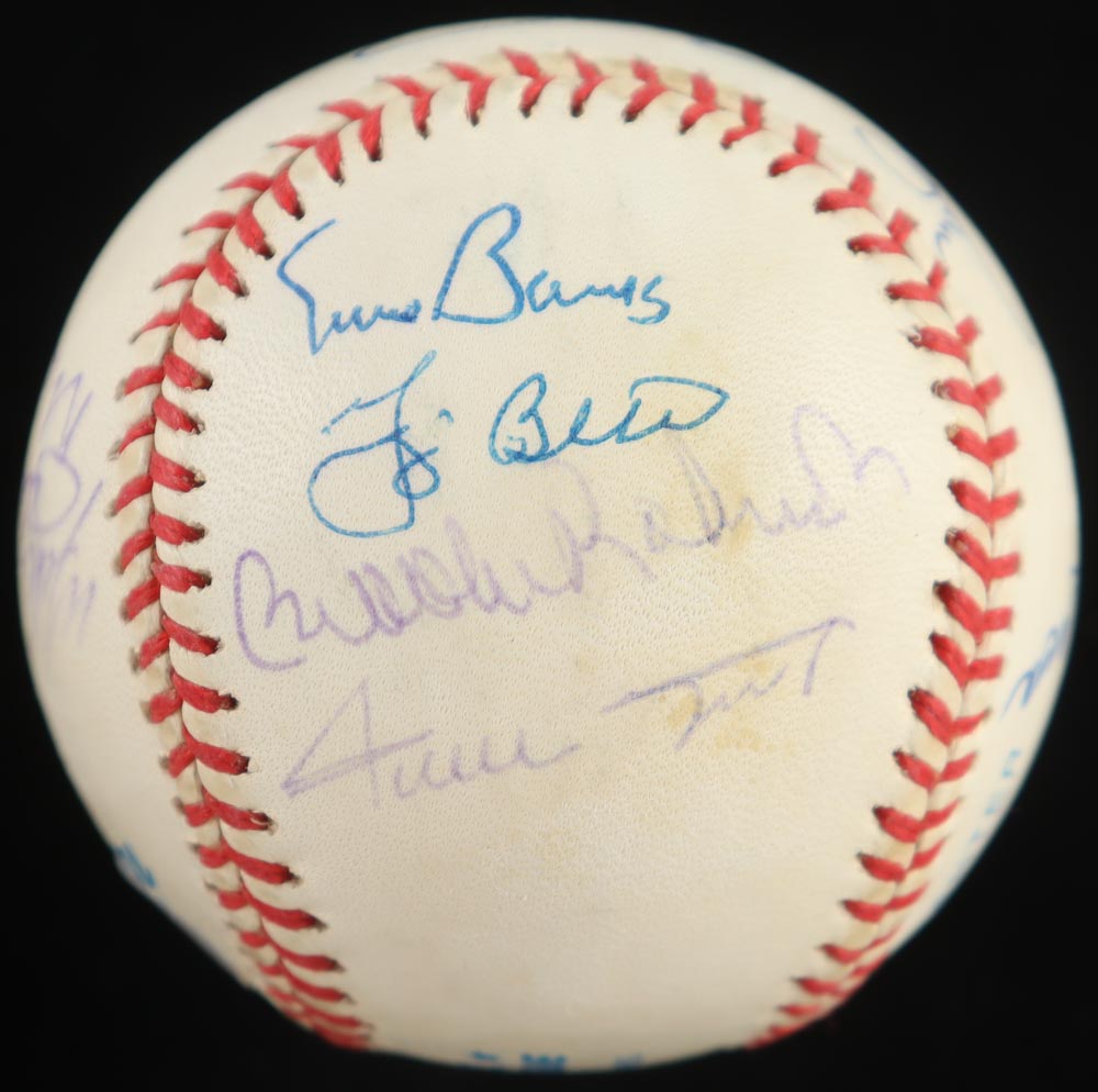 OAL Baseball Signed by (12) with Hank Aaron, Willie Mays, Cal Ripken Jr., Ernie Banks with Display Case (PSA) at PristineAuction.com OAL Baseball Signed by (12) with Hank Aaron, Willie Mays, Cal Ripken Jr., Ernie Banks with Display Case (PSA) at PristineAuction.com