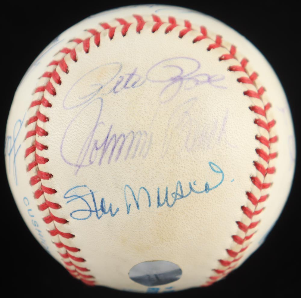 OAL Baseball Signed by (12) with Hank Aaron, Willie Mays, Cal Ripken Jr., Ernie Banks with Display Case (PSA) at PristineAuction.com OAL Baseball Signed by (12) with Hank Aaron, Willie Mays, Cal Ripken Jr., Ernie Banks with Display Case (PSA) at PristineAuction.com