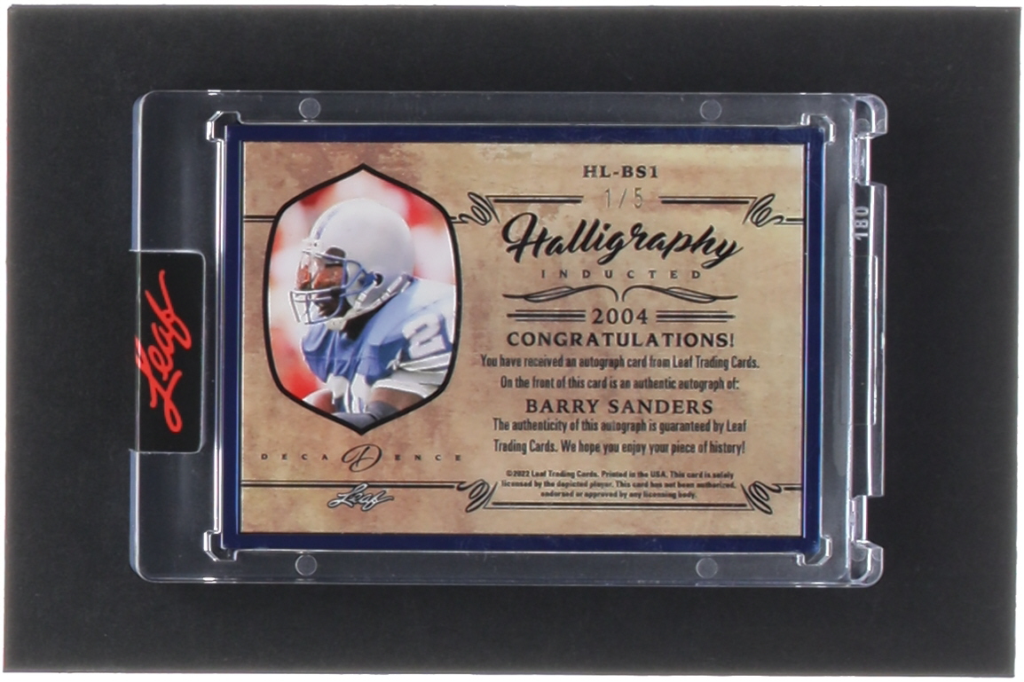 Barry Sanders 2022 Leaf Decadence HALLigraphy Blue #HLBS1 #1/5 at PristineAuction.com Barry Sanders 2022 Leaf Decadence HALLigraphy Blue #HLBS1 #1/5 at PristineAuction.com