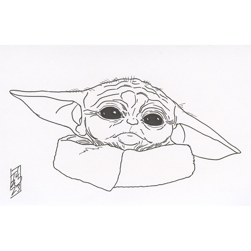 Grogu - Baby Yoda | Star Wars - Signed ORIGINAL Drawing by Tom Hodges ...