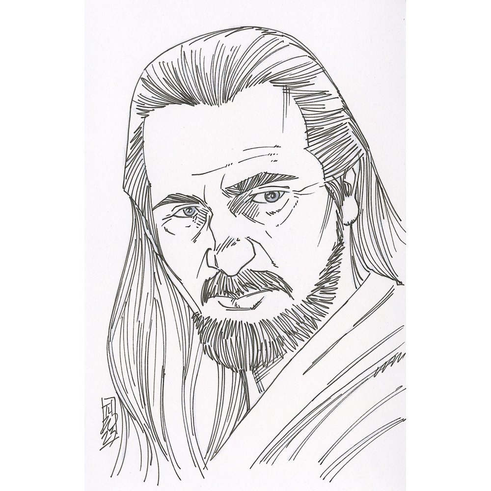 QuiGon Jinn Star Wars Signed ORIGINAL Drawing by Tom Hodges (1/1