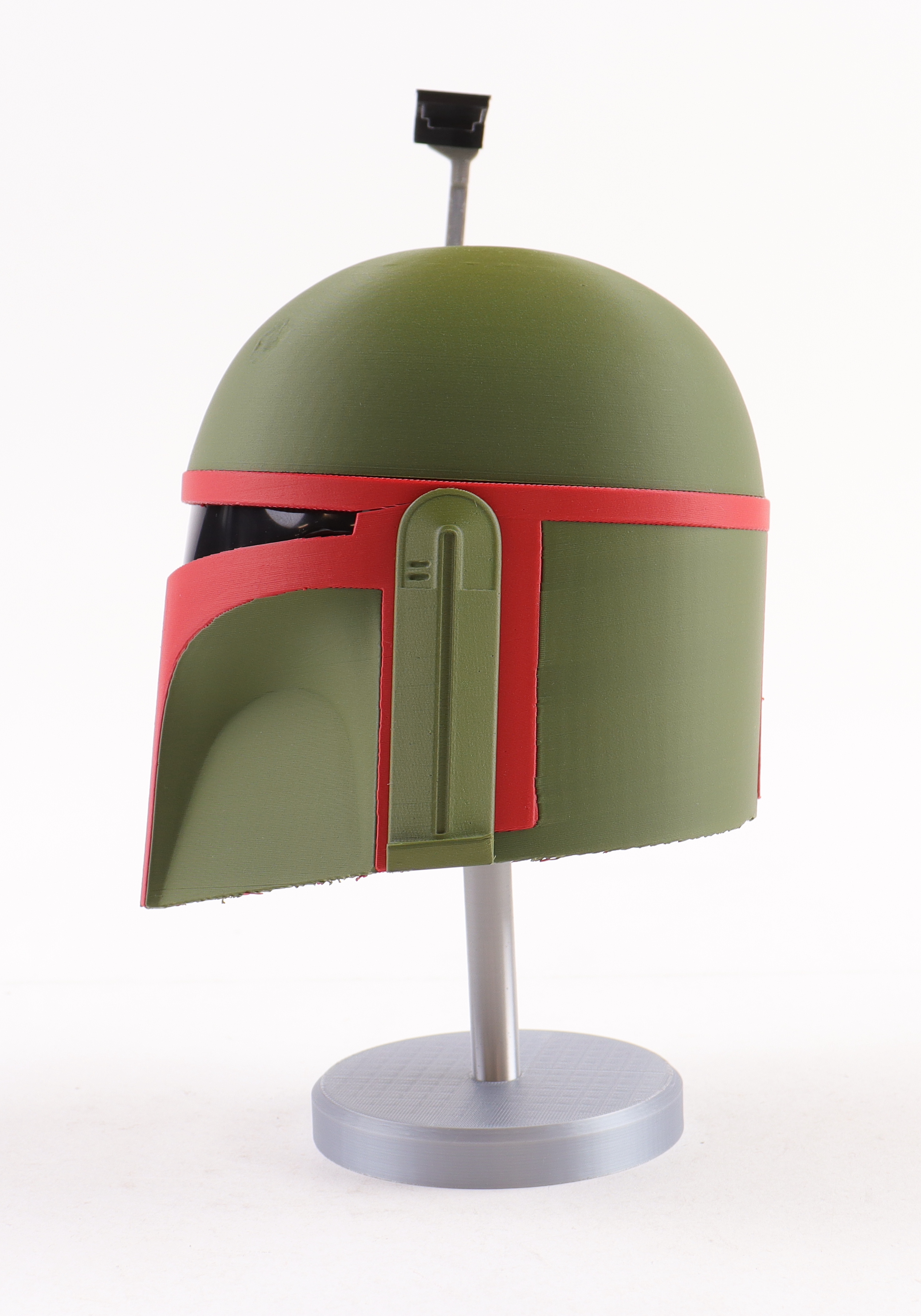 Boba Fett Custom 1:2 Scale Mini-Helmet with Display Stand at PristineAuction.com Boba Fett Custom 1:2 Scale Mini-Helmet with Display Stand at PristineAuction.com