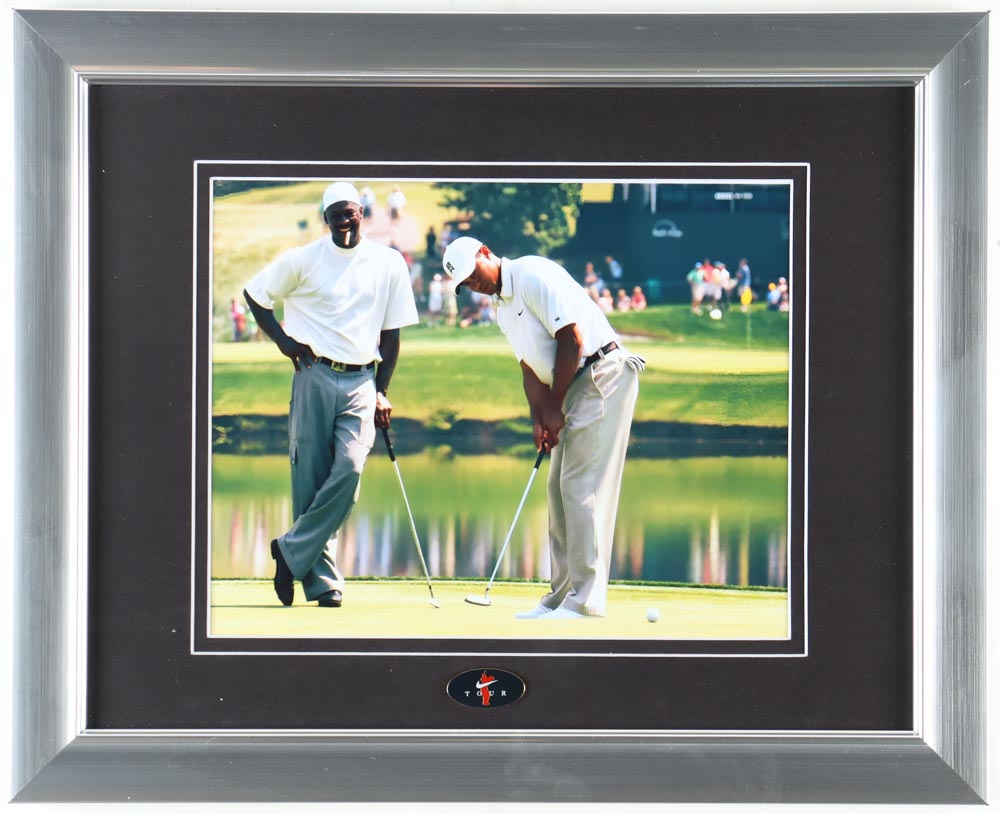 Michael Jordan & Tiger Woods Custom Framed Photo with Nike Golf Pin at PristineAuction.com Michael Jordan & Tiger Woods Custom Framed Photo with Nike Golf Pin at PristineAuction.com