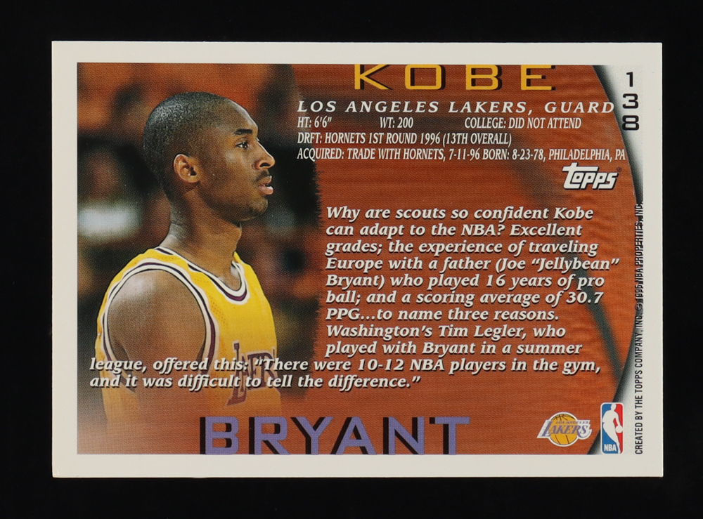 Kobe Bryant 1996-97 Topps #138 RC at PristineAuction.com Kobe Bryant 1996-97 Topps #138 RC at PristineAuction.com