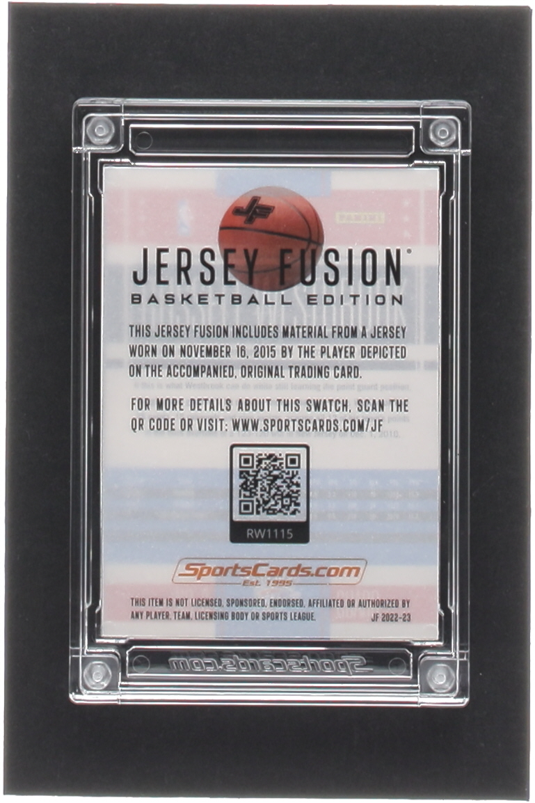 Russell Westbrook 2022-23 Jersey Fusion Basketball Edition Game Used Triple Swatch #RW1115 #3/10 at PristineAuction.com Russell Westbrook 2022-23 Jersey Fusion Basketball Edition Game Used Triple Swatch #RW1115 #3/10 at PristineAuction.com