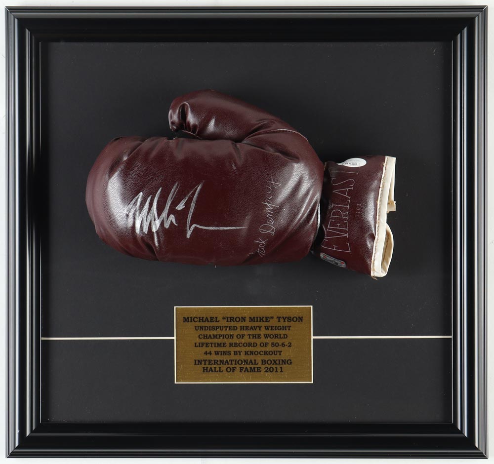 Mike Tyson Signed Custom Framed Everlast Boxing Glove Display (JSA & Tyson) at PristineAuction.com Mike Tyson Signed Custom Framed Everlast Boxing Glove Display (JSA & Tyson) at PristineAuction.com