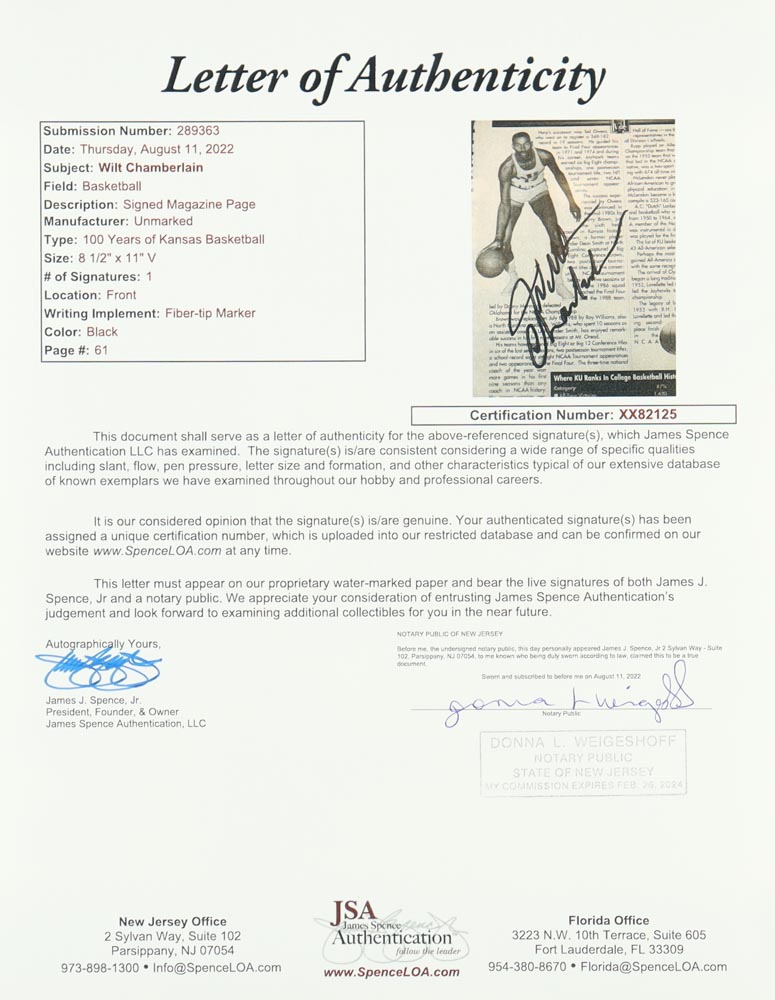 Wilt Chamberlain Signed Custom Framed Magazine Page (JSA) at PristineAuction.com Wilt Chamberlain Signed Custom Framed Magazine Page (JSA) at PristineAuction.com
