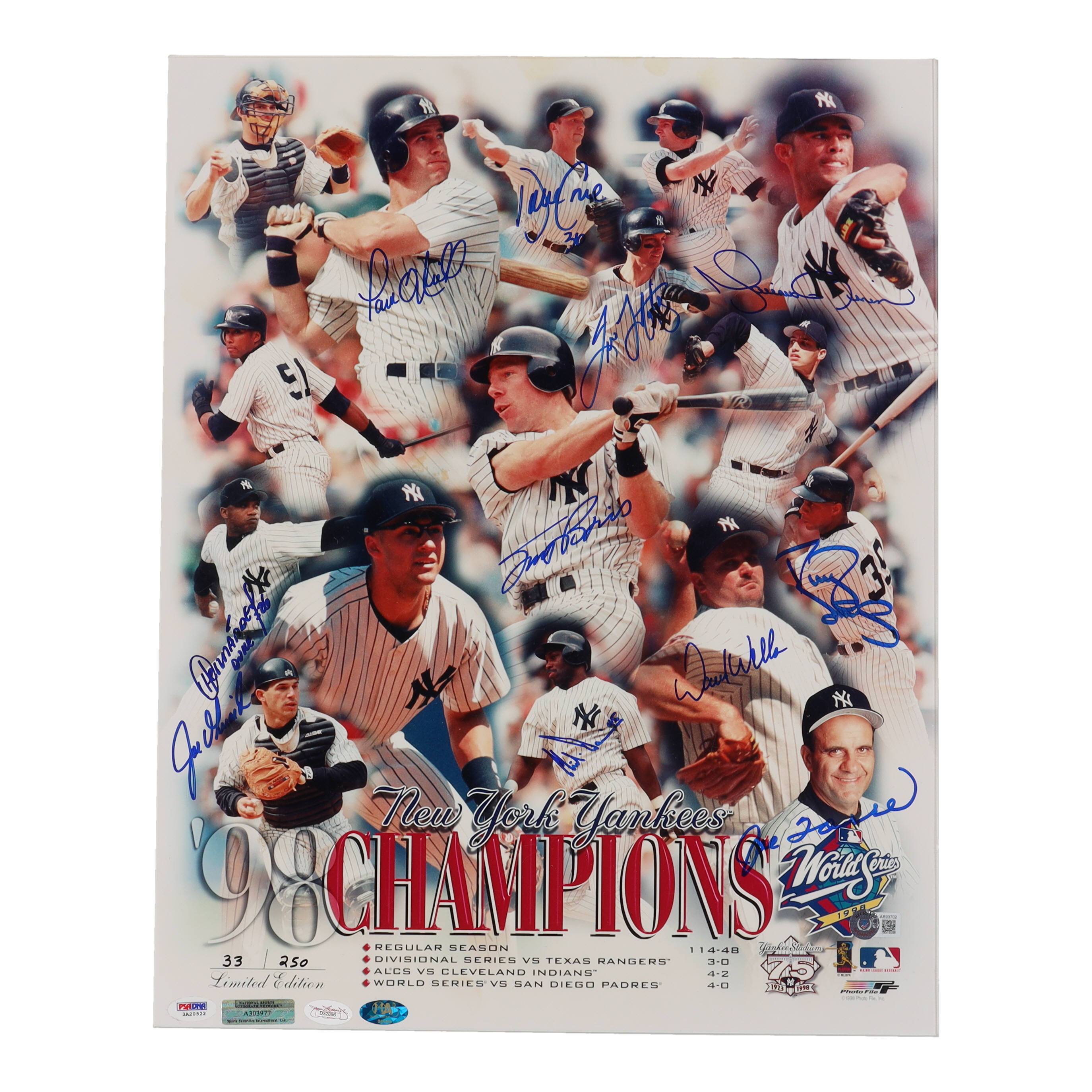 1998 Yankees LE 16x20 Poster Signed By (11) with Mariano Rivera, David Cone, Daryl Strawberry, Joe Torre (Beckett, JSA & PSA) at PristineAuction.com 1998 Yankees LE 16x20 Poster Signed By (11) with Mariano Rivera, David Cone, Daryl Strawberry, Joe Torre (Beckett, JSA & PSA) at PristineAuction.com