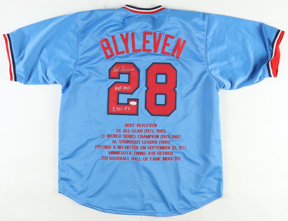 Bert Blyleven Signed Career Highlight Stat Jersey Inscribed "HOF 2011" & "3,701 K's" (JSA) at PristineAuction.com Bert Blyleven Signed Career Highlight Stat Jersey Inscribed "HOF 2011" & "3,701 K's" (JSA) at PristineAuction.com