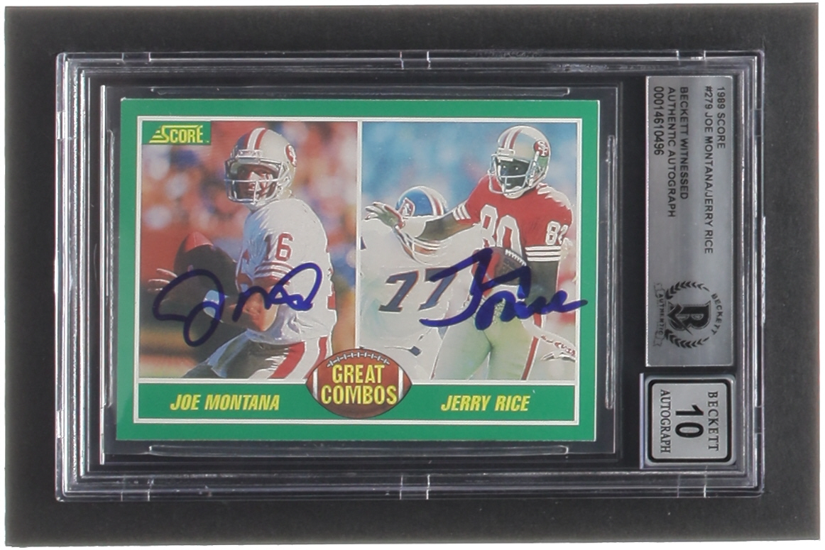 Joe Montana & Jerry Rice Signed 1989 Score #279 (BGS | Autograph Graded 10) at PristineAuction.com Joe Montana & Jerry Rice Signed 1989 Score #279 (BGS | Autograph Graded 10) at PristineAuction.com