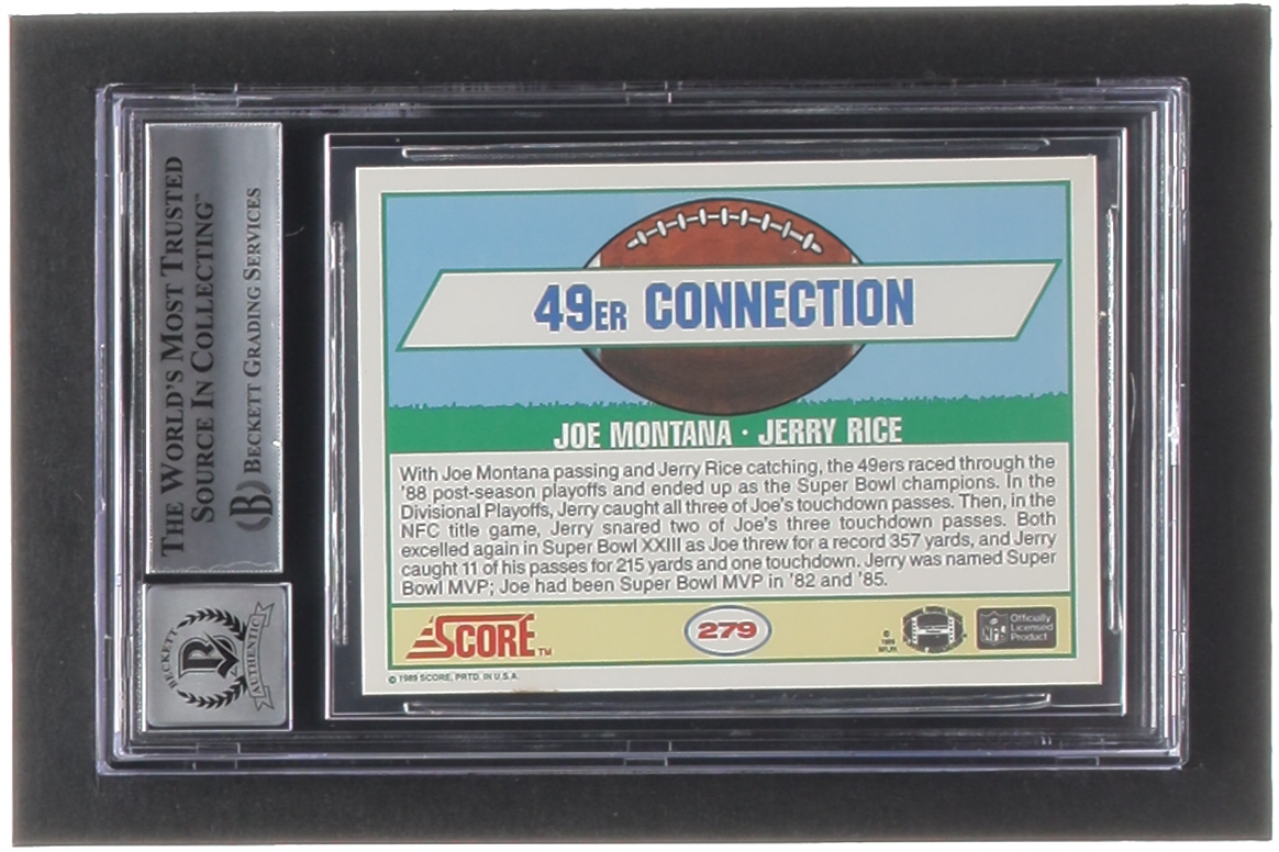 Joe Montana & Jerry Rice Signed 1989 Score #279 (BGS | Autograph Graded 10) at PristineAuction.com Joe Montana & Jerry Rice Signed 1989 Score #279 (BGS | Autograph Graded 10) at PristineAuction.com